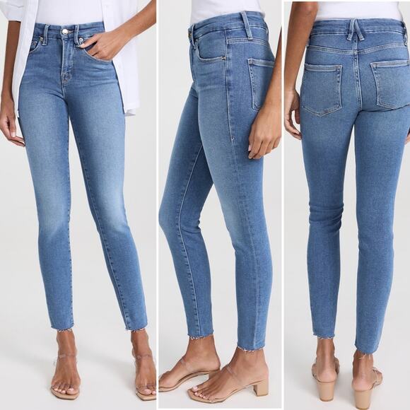 Good American $159 Good Legs 10/30 Skinny Sculpting Jeans Blue Raw Hem - Picture 1 of 15